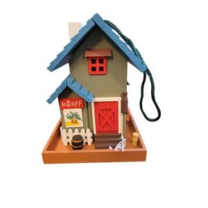 Alpine Corporation ACM112 Wooden Birdhouse Home Garden Accents Blue Grey Red